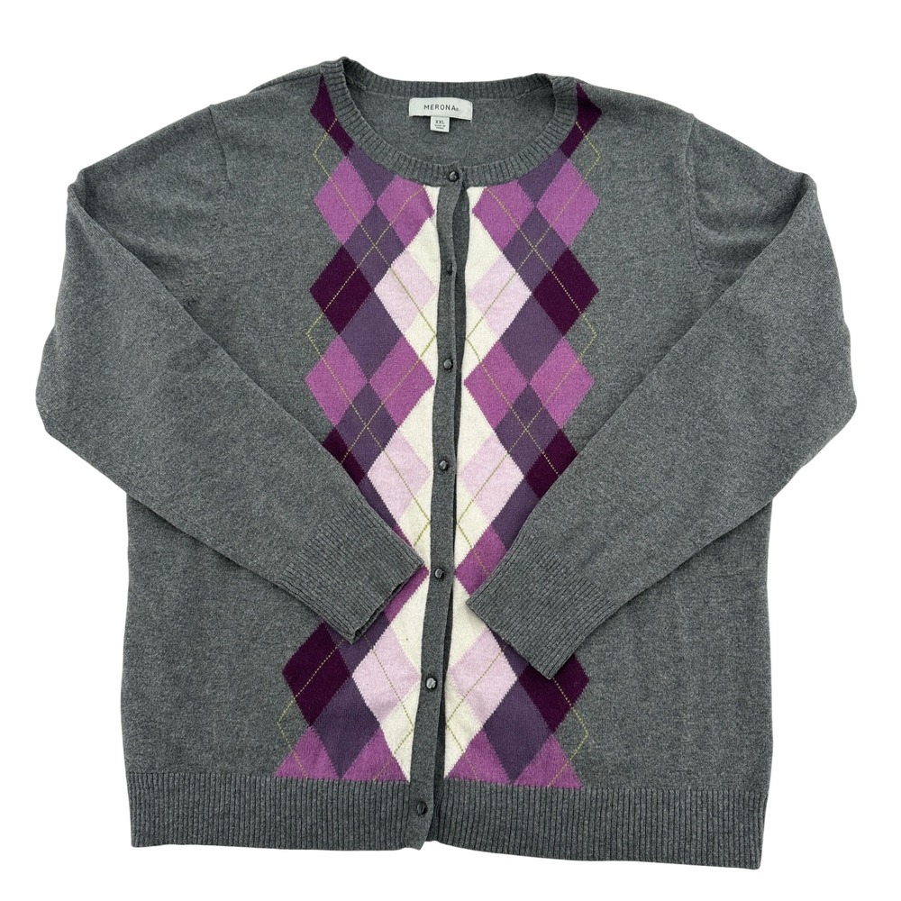 Merona Gray and Purple Argyle Cardigan